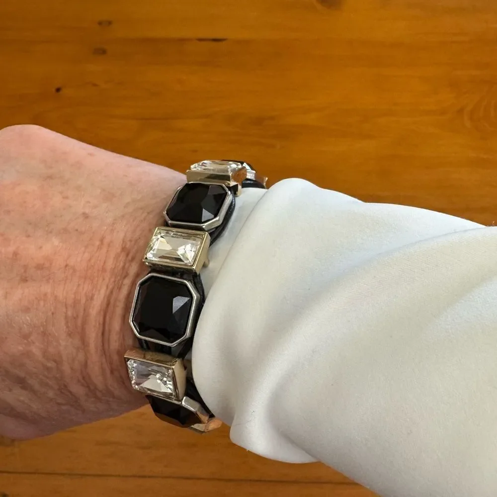 WHBM Black Crystal Square Leather Bracelet